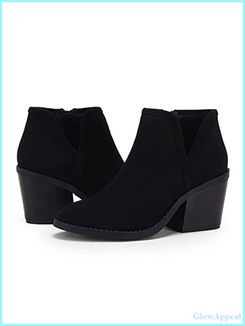 Faux Suede Ankle Boots with Chunky Stacked Heel and Side Zipper